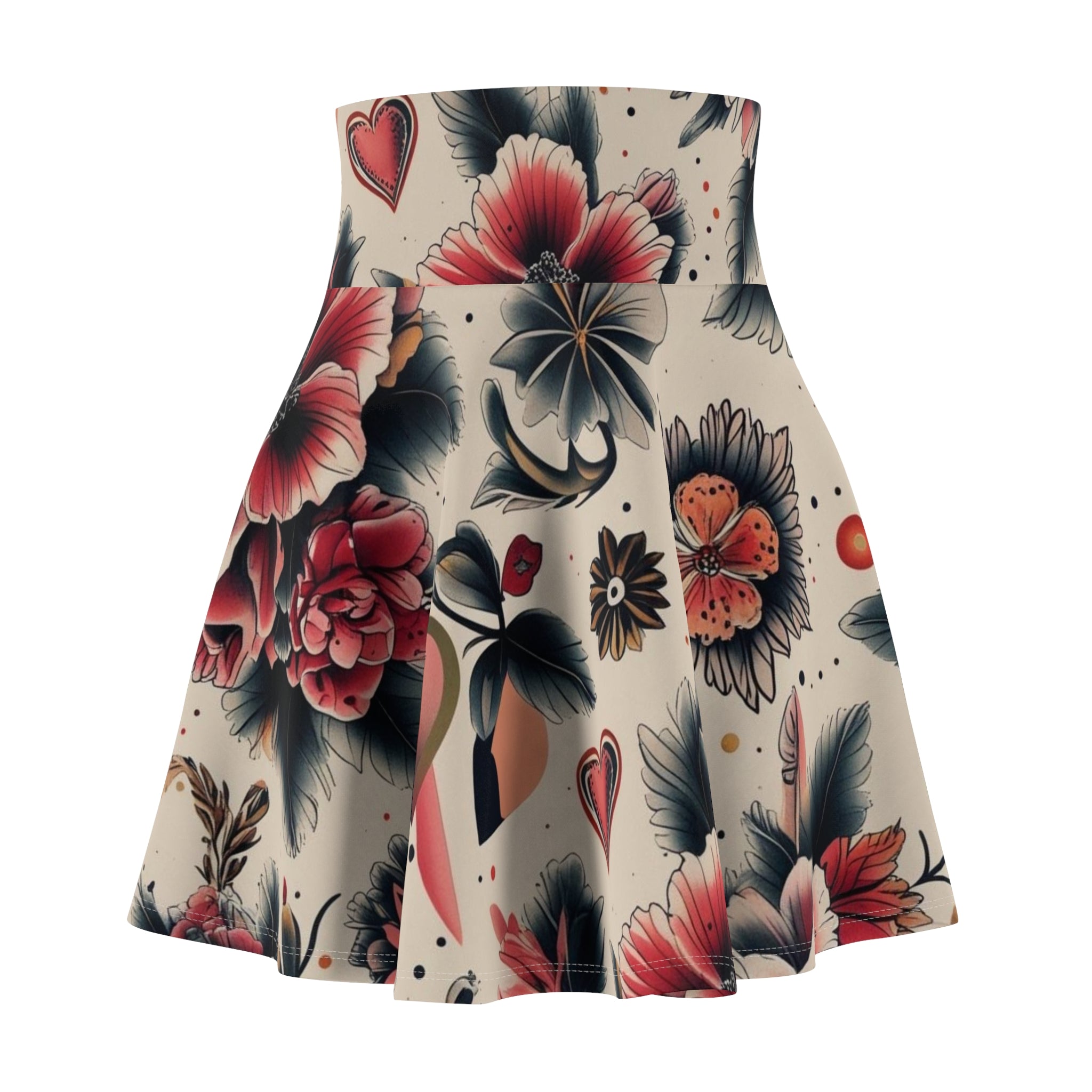 Floral Vintage Tattoo Skater Skirt
