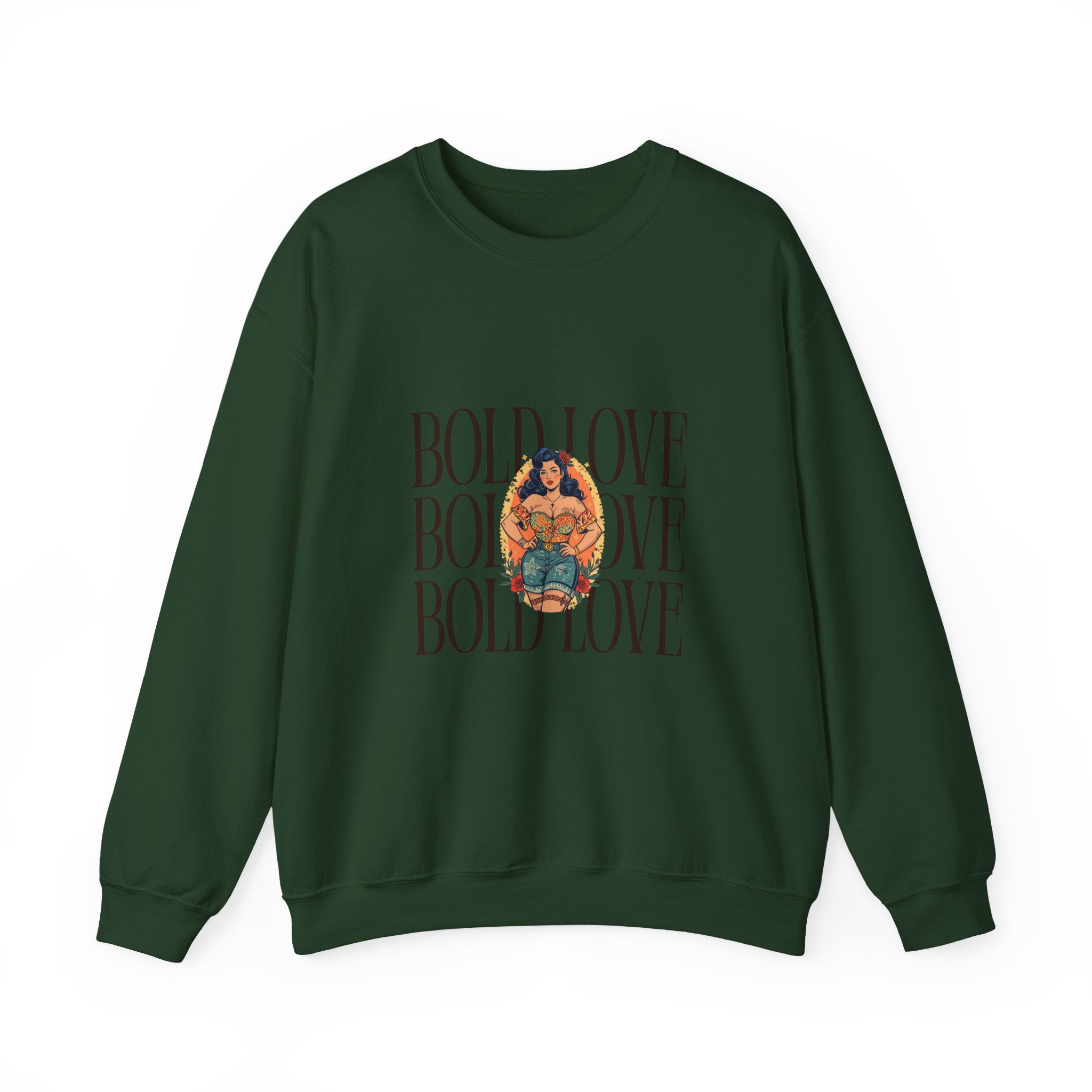 Bold Love Crewneck Sweatshirt — Empowering Curvy Woman Graphic